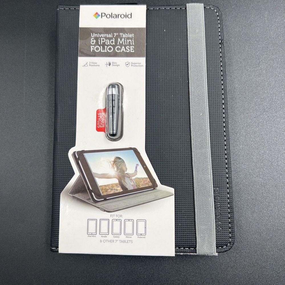 Polaroid Universal 7"‎ Tablet Folio Case for iPad Mini With Bonus Stylus New